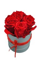4 rote haltbare Rosen in Hutschachtel